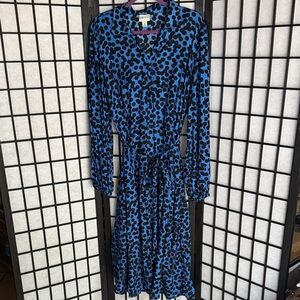 Ava & Viv Blue and Black Patterned Long Sleeve Dress